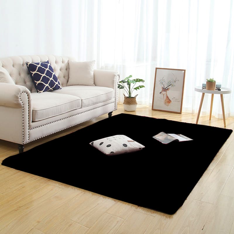 Tapete Felpudo Liso Preto para Sala de Estar e Quarto - Ideal para Decorar