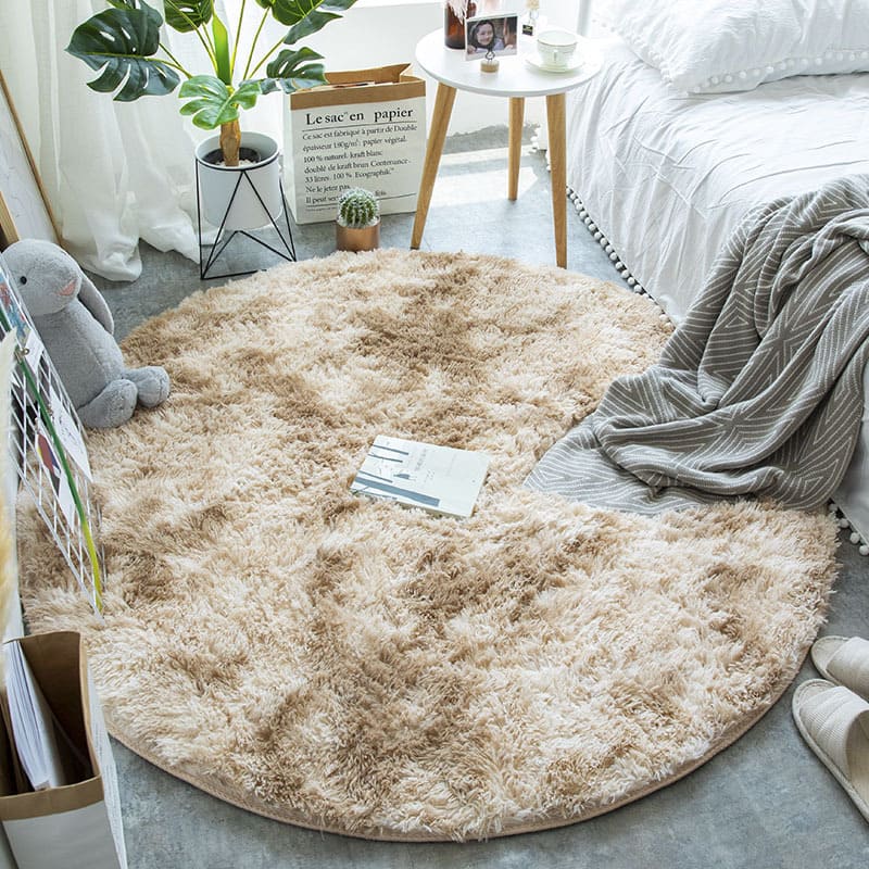 Tapete Felpudo Redondo Cáqui Mescla - Tapete Decorativo para Sala e Quarto