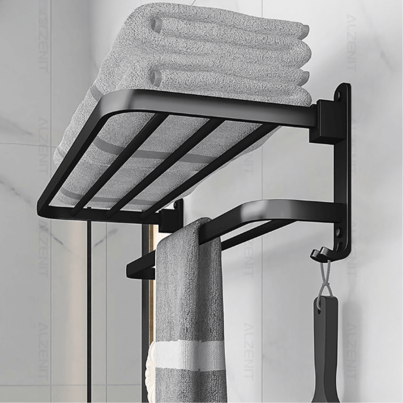 Toalheiro Duplo Preto Matte para Banheiro - Acessório de Banho Moderno