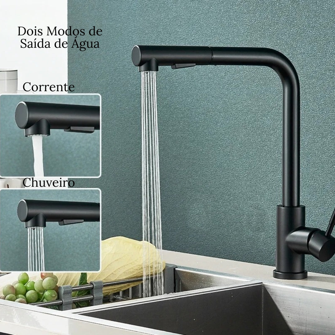 Torneira Gourmet Retrátil 360º Monocomando com Pulverizador Duplo para Cozinha