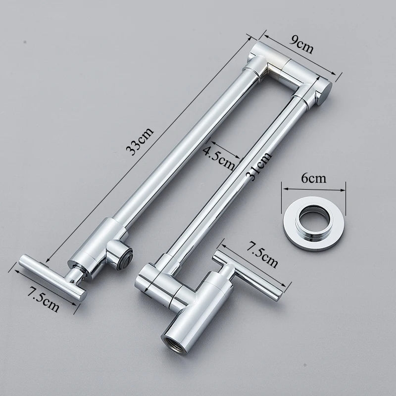 Torneira Gourmet de Cozinha com Bico Longo Flexível, Montada na Parede, Rotação 360°