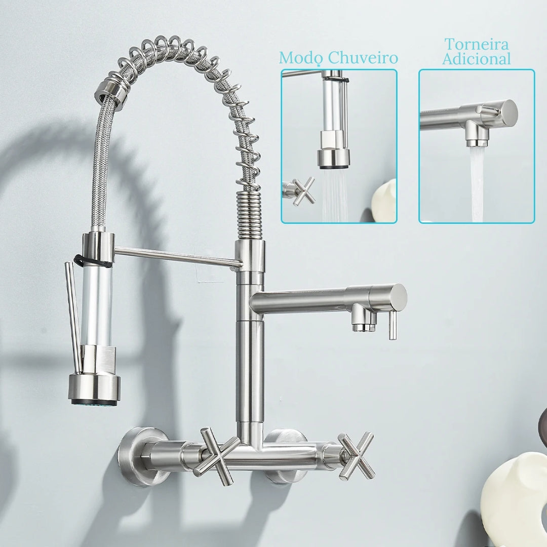 Torneira Gourmet de Parede para Cozinha - Modelo Aura, Design Moderno e Funcional