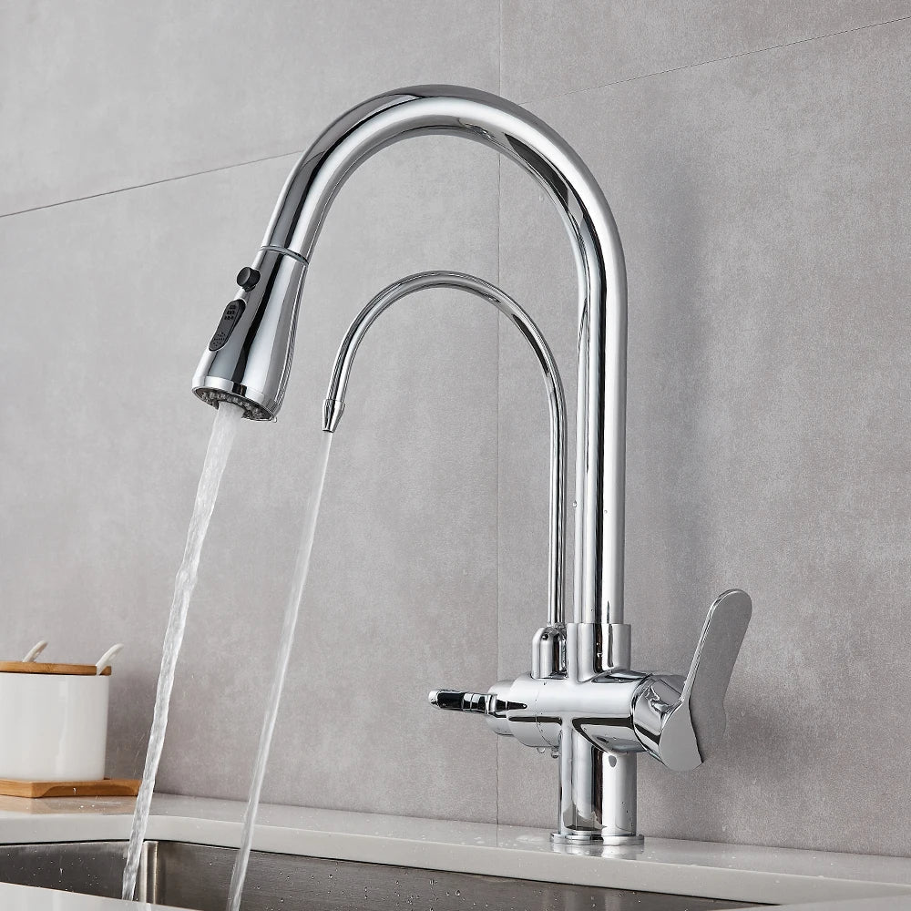 Torneira Gourmet para Cozinha Monocomando com Dupla Função e Filtro, Jato Extensível