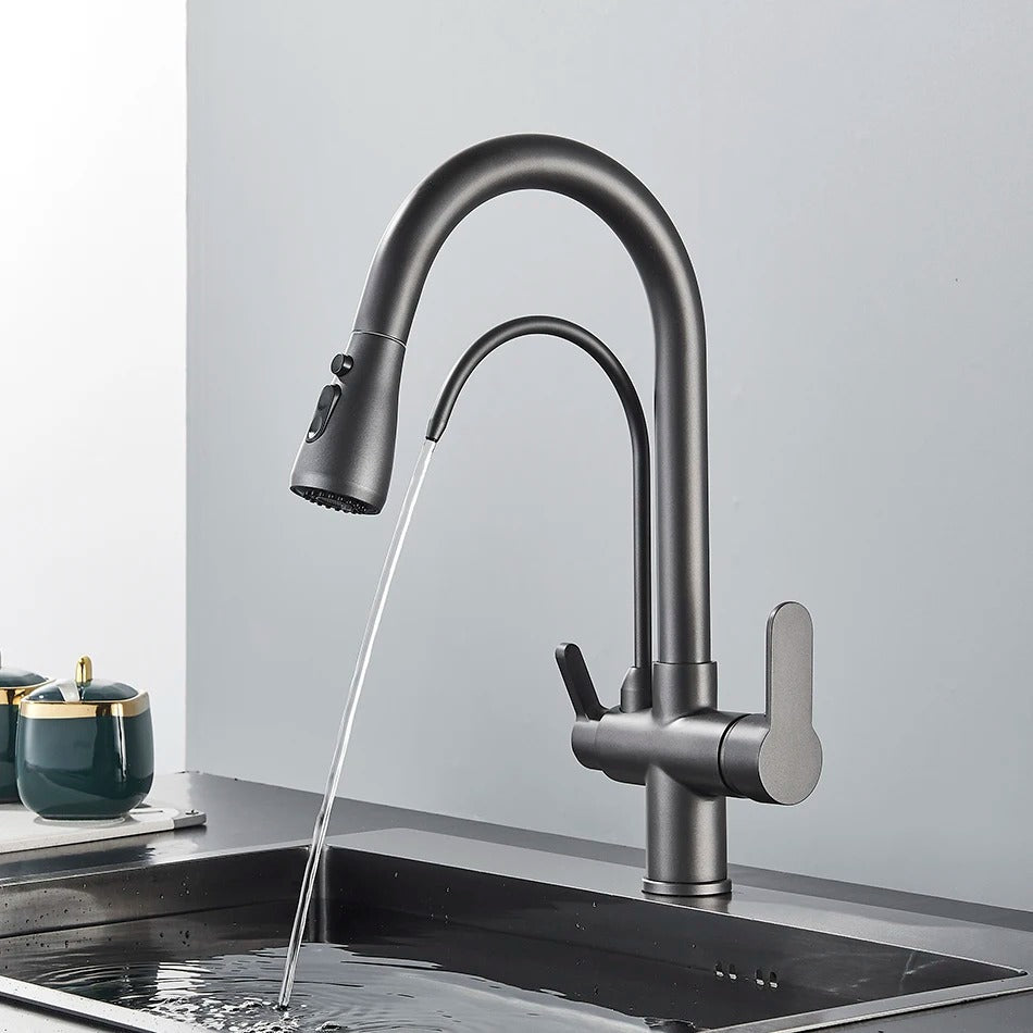 Torneira Gourmet para Cozinha Monocomando com Dupla Função e Filtro, Jato Extensível