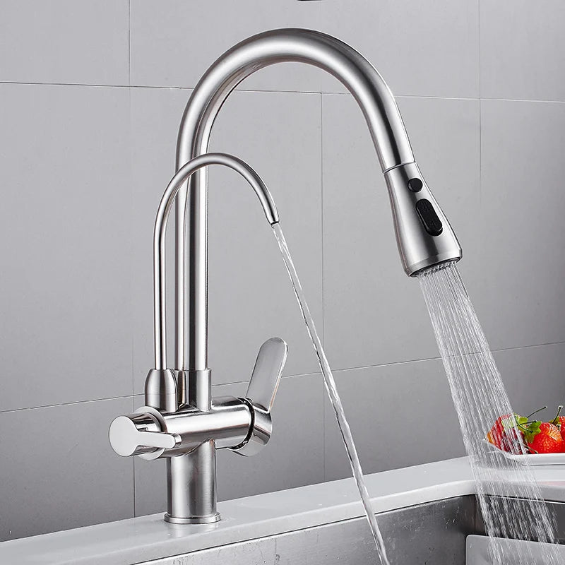 Torneira Gourmet para Cozinha Monocomando com Dupla Função e Filtro, Jato Extensível