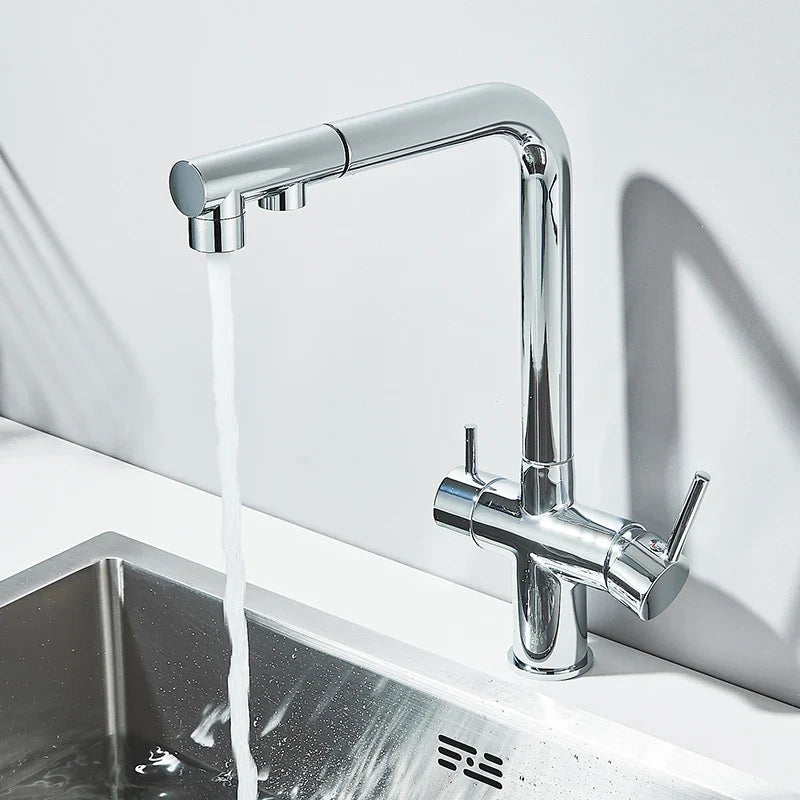 Torneira Gourmet para Cozinha com Filtro Duplo Comando e Design Giratório