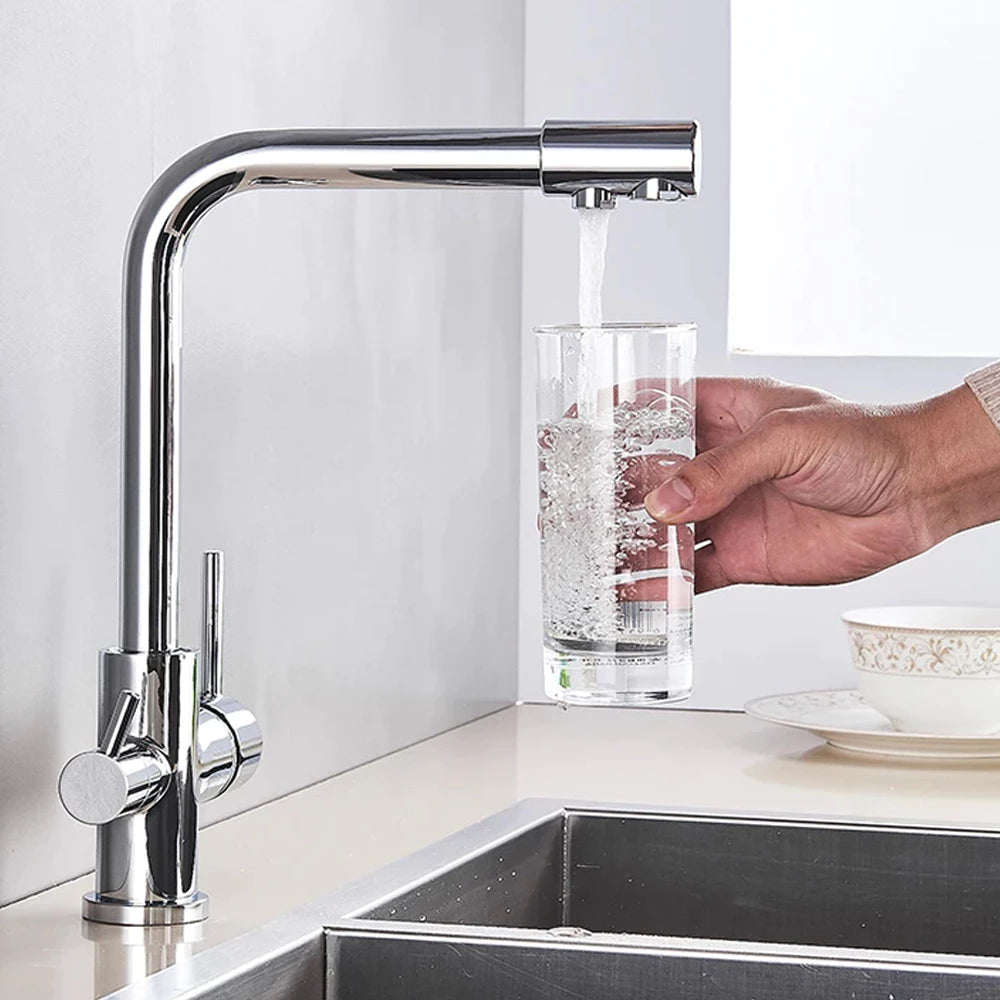 Torneira Gourmet para Cozinha com Filtro Duplo Comando e Design Giratório