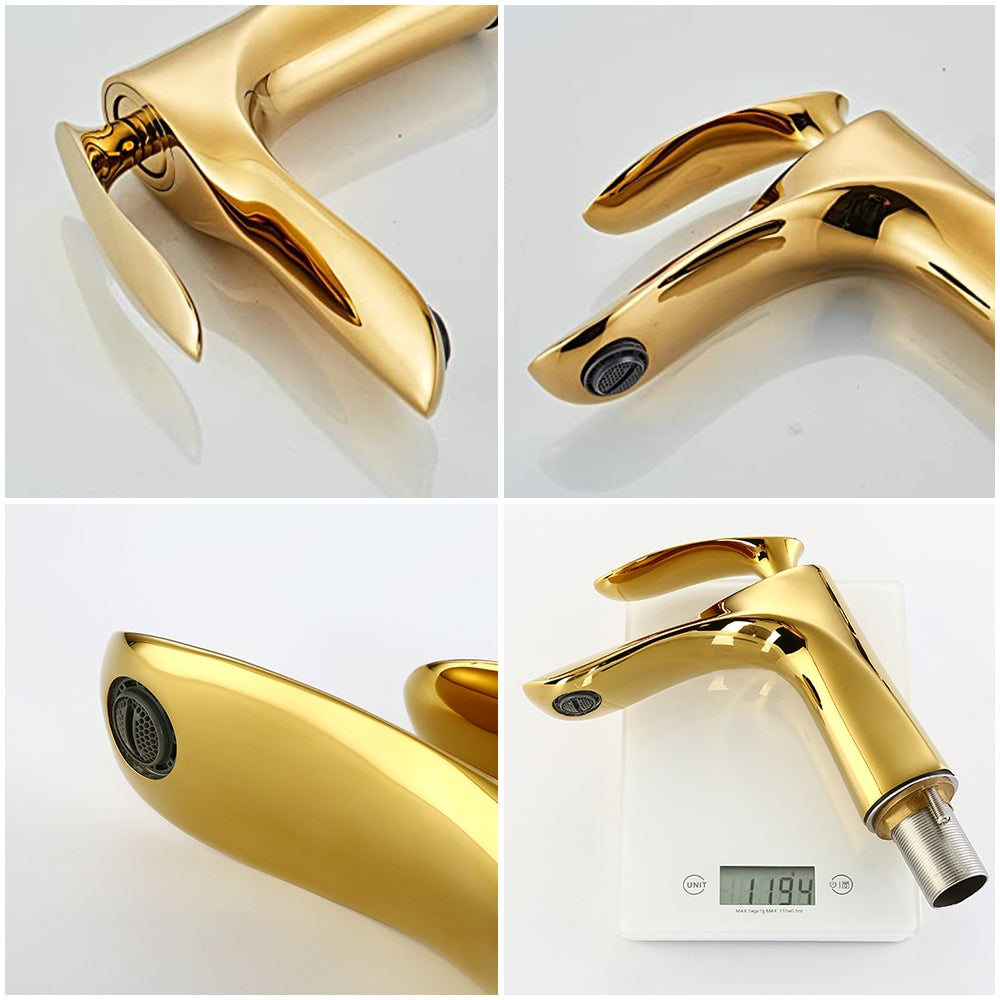 Torneira Monocomando Dourada para Banheiro - Misturador com Bica Baixa