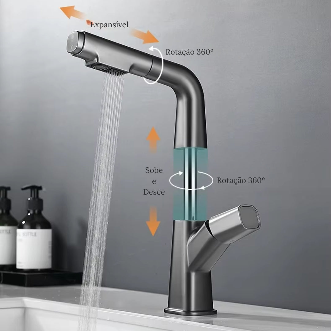 Torneira Monocomando Gourmet Extensível para Banheiro - Modelo Angel