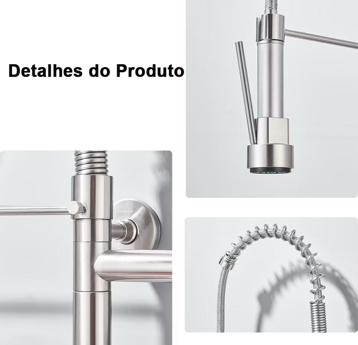 Torneira de Parede para Cozinha - Misturador Retrátil Pull Out