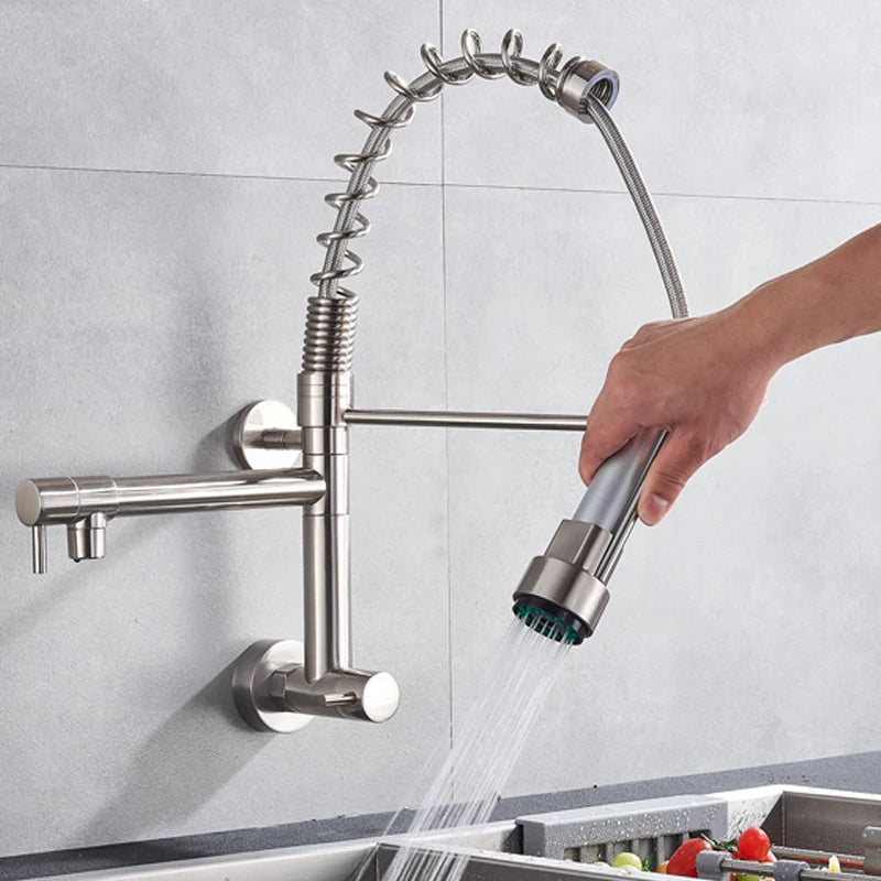 Torneira de Parede para Cozinha com Bica Móvel e Acabamento Cromado