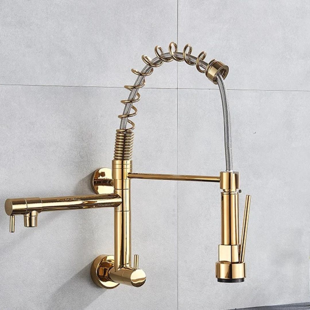 Torneira de Parede para Cozinha com Bica Móvel e Acabamento Cromado