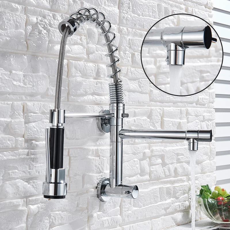 Torneira de Parede para Cozinha com Bica Móvel e Acabamento Cromado