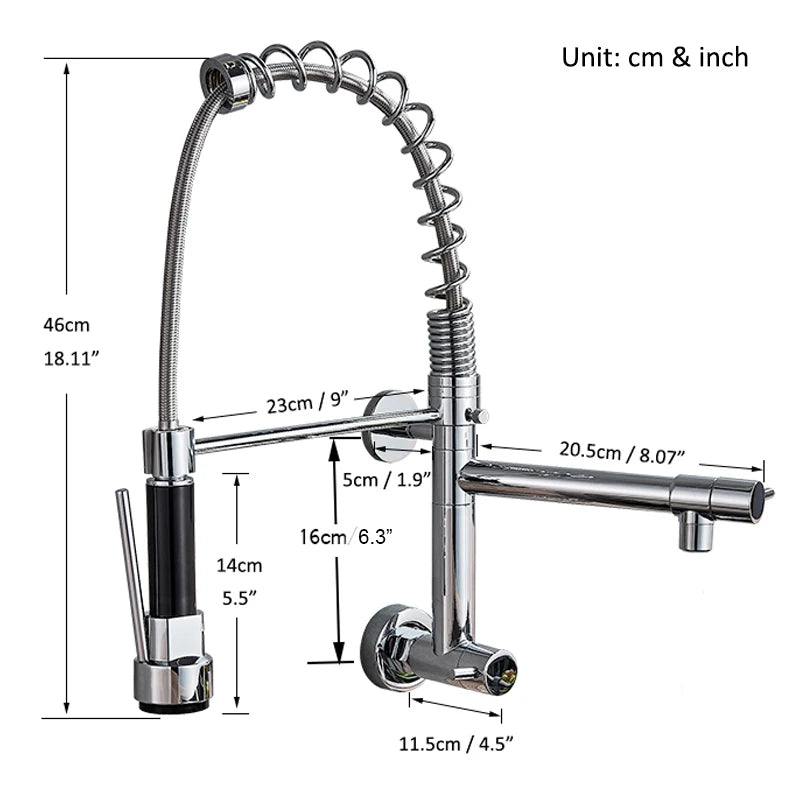 Torneira de Parede para Cozinha com Bica Móvel e Acabamento Cromado