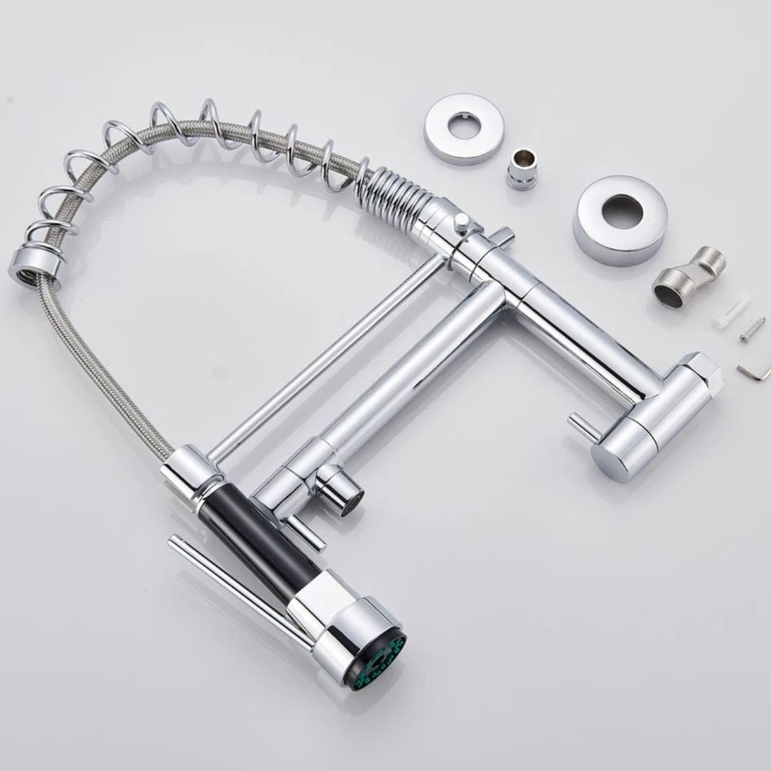 Torneira de Parede para Cozinha com Bica Móvel e Acabamento Cromado