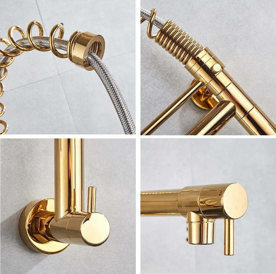 Torneira de Parede para Cozinha com Bica Móvel e Acabamento Cromado