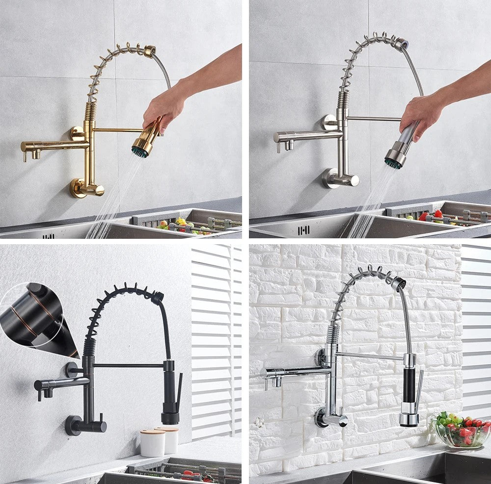 Torneira de Parede para Cozinha com Bica Móvel e Acabamento Cromado