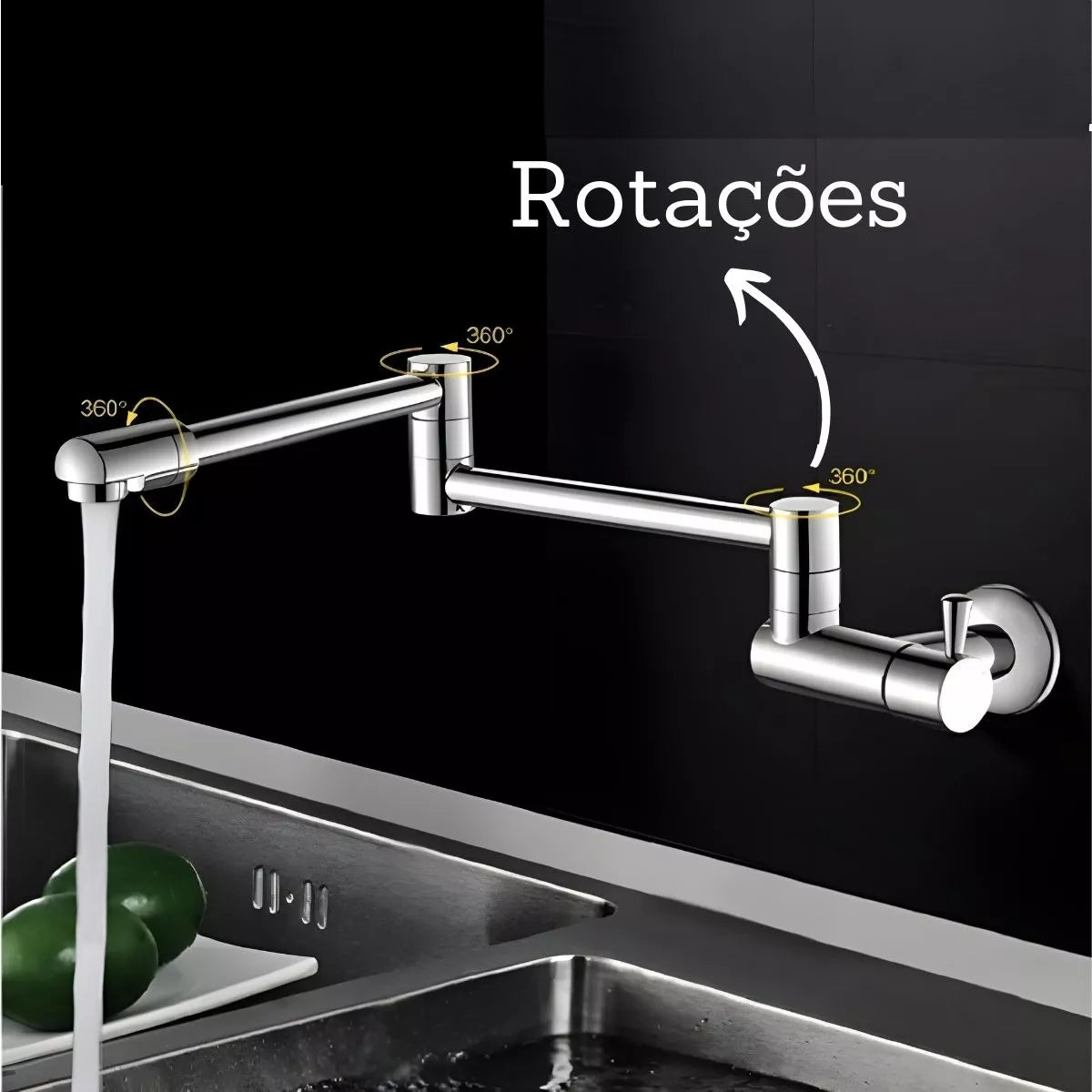 Torneira de Parede para Cozinha com Rotação 360° - Misturador de Água