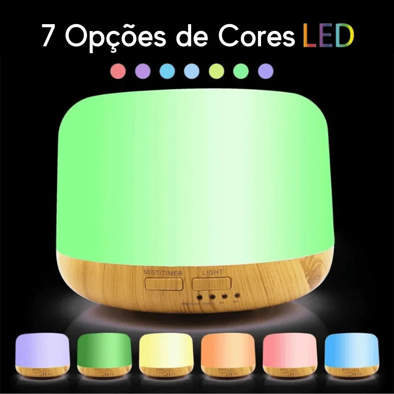 Umidificador e Difusor Ultrassônico RGB 500ml - Aromaterapia e Iluminação LED