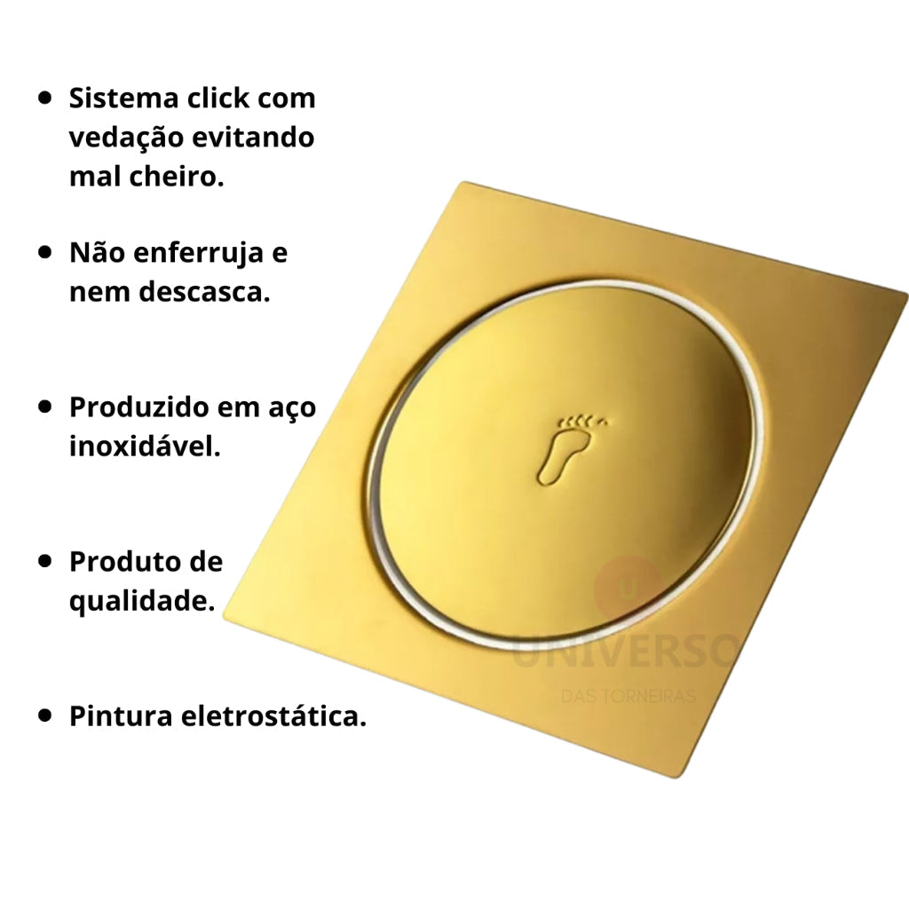 Válvula Click Inteligente Quadrada Dourada - Acessório para Banheiro e Cozinha