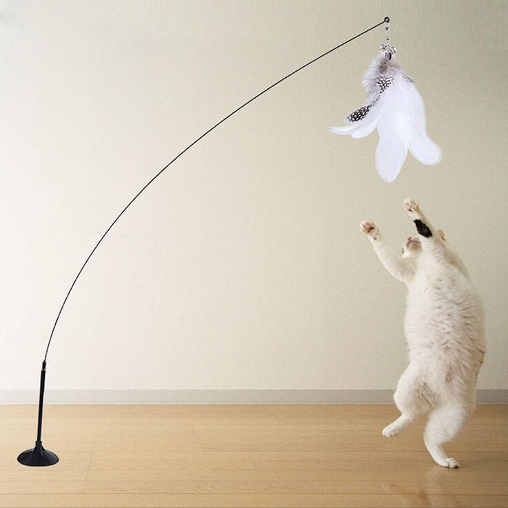 Varinha de Brinquedo para Gatos com Ventosa e Penas Coloridas