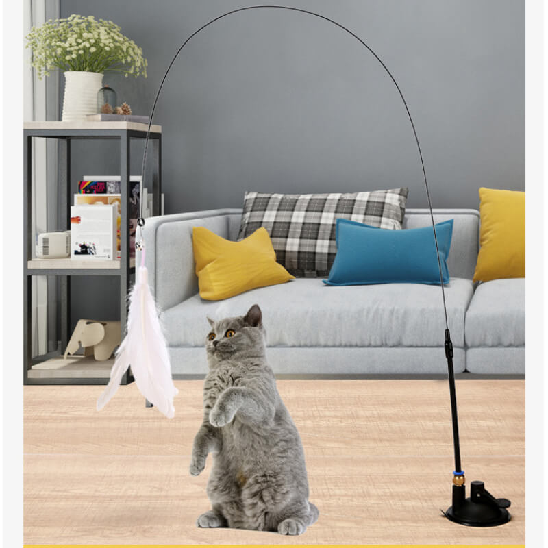 Varinha de Brinquedo para Gatos com Ventosa e Penas Coloridas