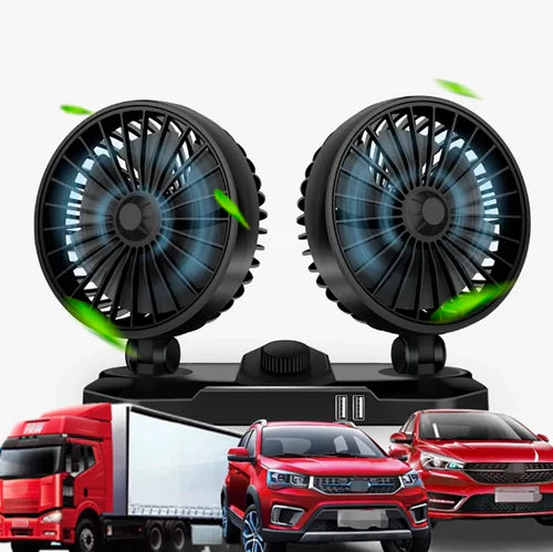 Ventilador Duplo Automotivo Portátil - Ventilador de Carro com Duas Ventoinhas
