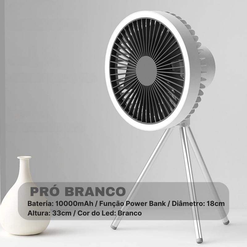 Ventilador Portátil Turbo para Camping com Tripé e Luz LED Recarregável