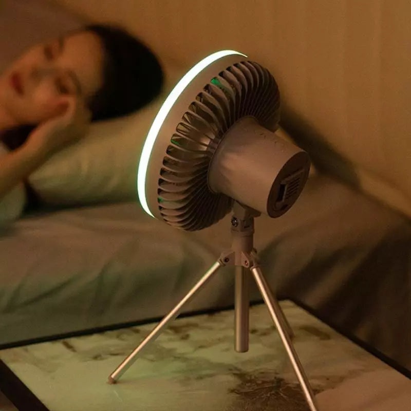 Ventilador Portátil Turbo para Camping com Tripé e Luz LED Recarregável