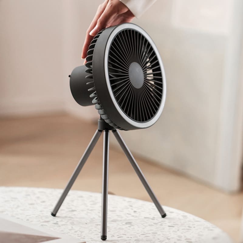 Ventilador Portátil Turbo para Camping com Tripé e Luz LED Recarregável