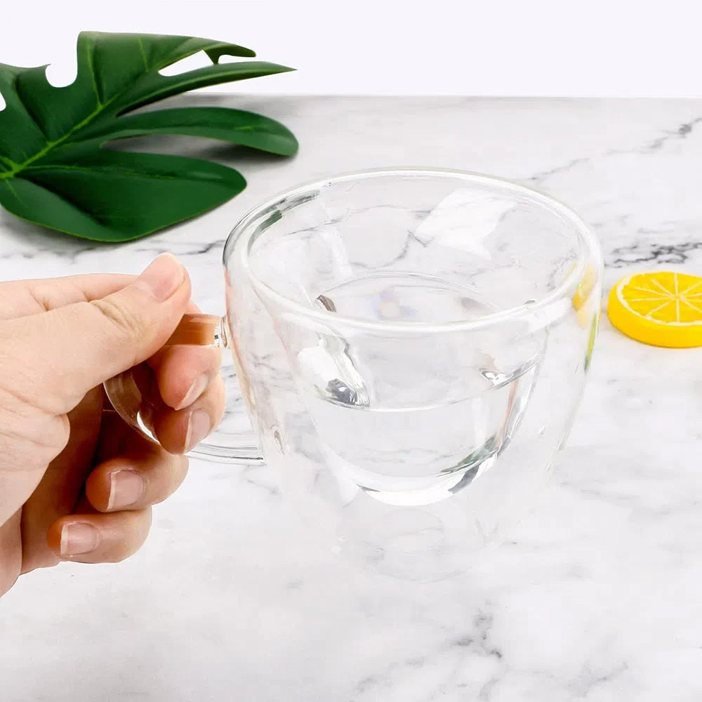 Xícara de Vidro Duplo em Formato de Coração - Capacidade 180ml ou 240ml