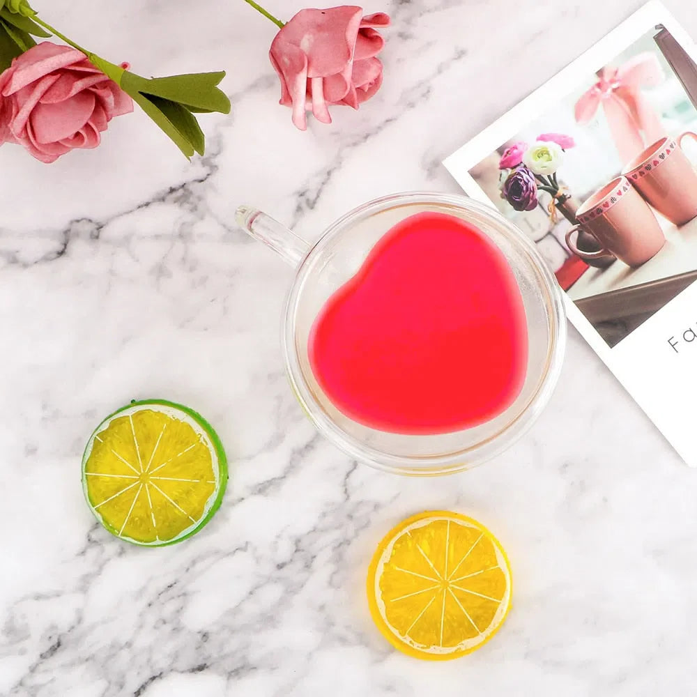 Xícara de Vidro Duplo em Formato de Coração - Capacidade 180ml ou 240ml