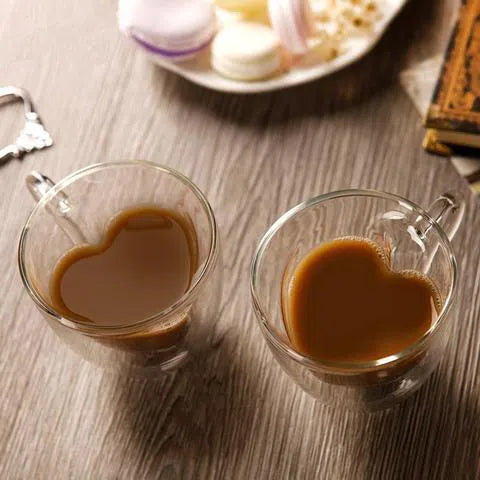 Xícara de Vidro Duplo em Formato de Coração - Capacidade 180ml ou 240ml