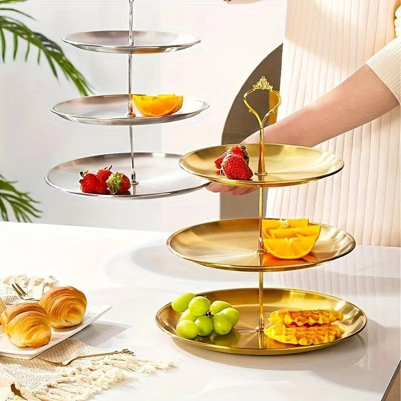 Bandeja de Aço Inoxidável de 3 Andares para Servir e Decorar