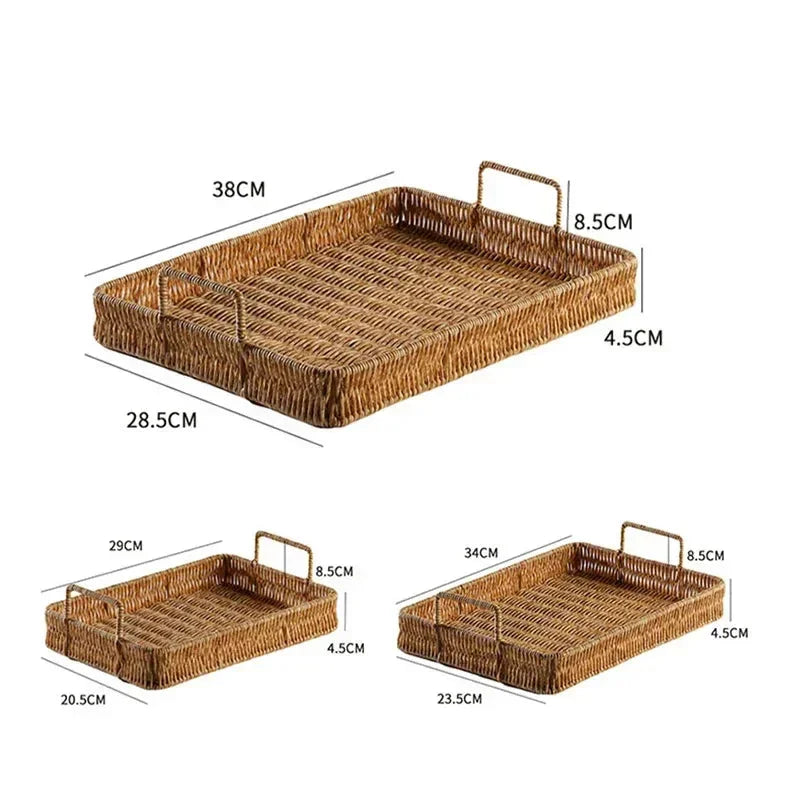Bandeja Estilo Rattan com Alças para Servir, Decorar e Organizar