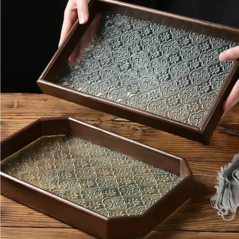 Bandeja Organizador de Vidro com Base Floral para Copos e Lanches