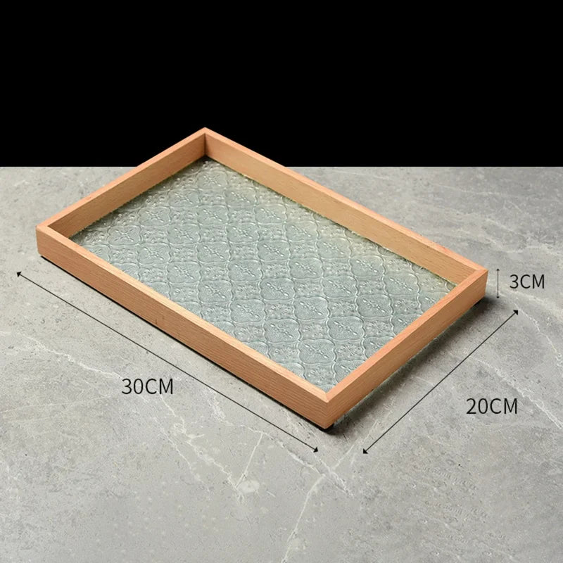 Bandeja Organizador de Vidro com Base Floral para Copos e Lanches