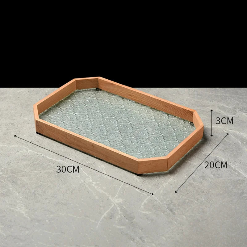 Bandeja Organizador de Vidro com Base Floral para Copos e Lanches