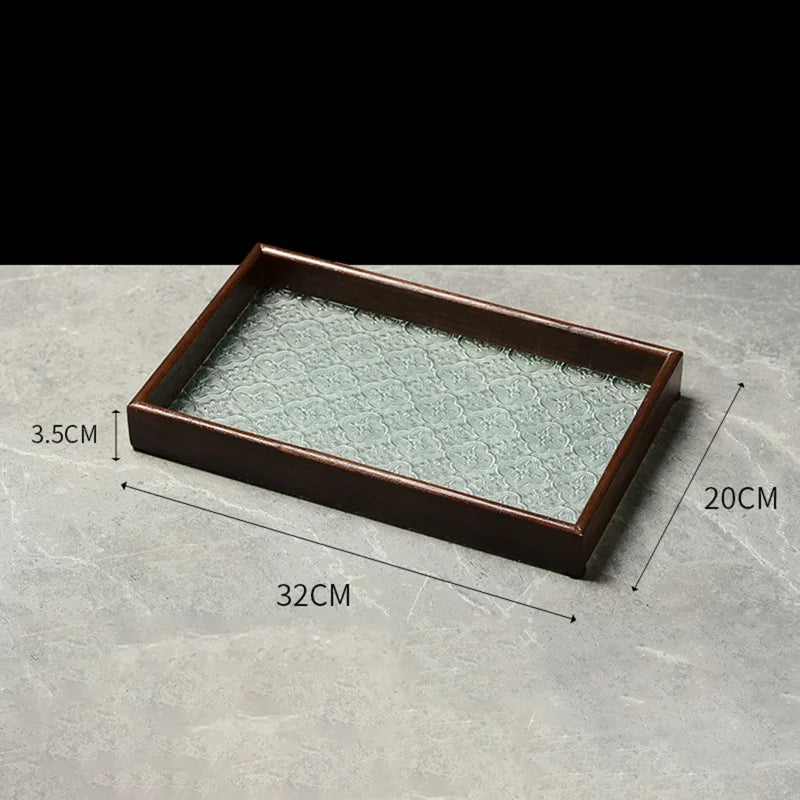 Bandeja Organizador de Vidro com Base Floral para Copos e Lanches