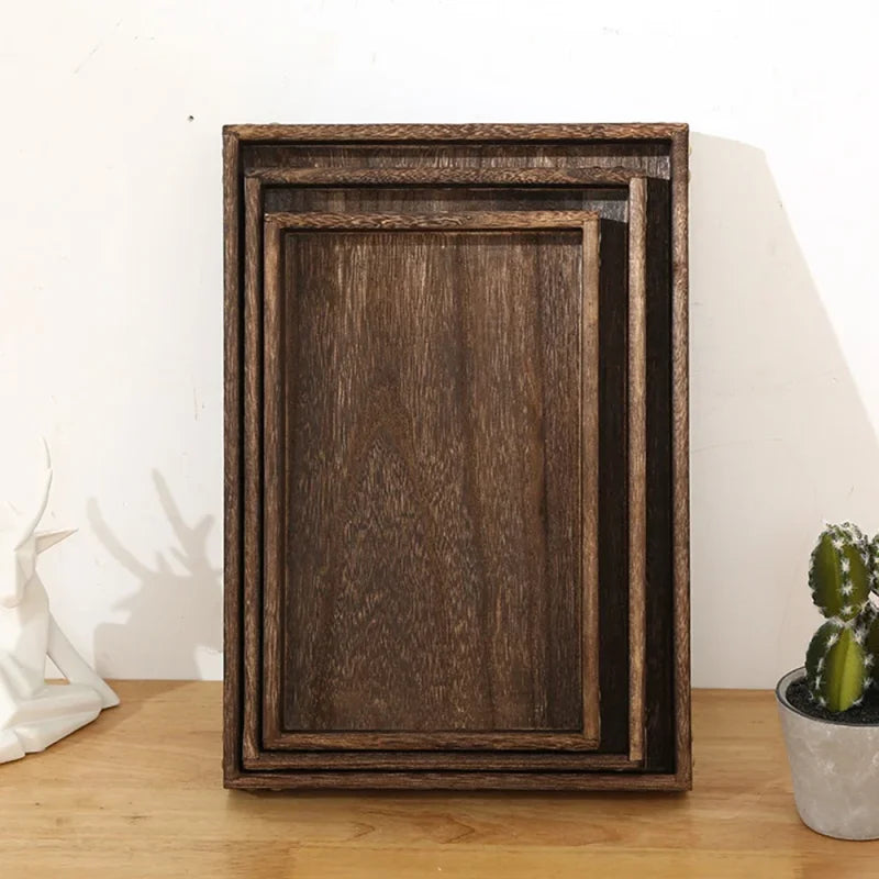 Bandeja Retangular de Madeira com Alças para Chá e Café