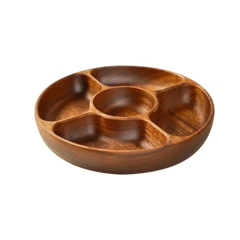 Bandeja Rústica de Madeira Dividida para Servir Aperitivos