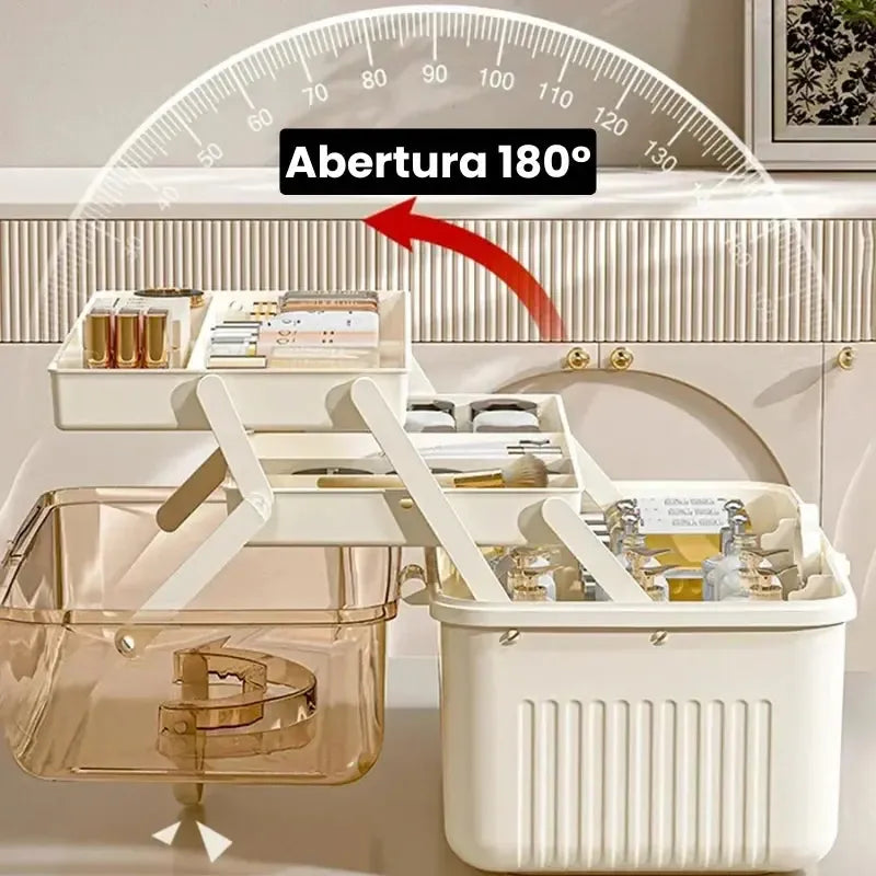 Caixa Organizadora de Maquiagem com 3 Camadas para Cosméticos - Armazenamento Prático e Estiloso