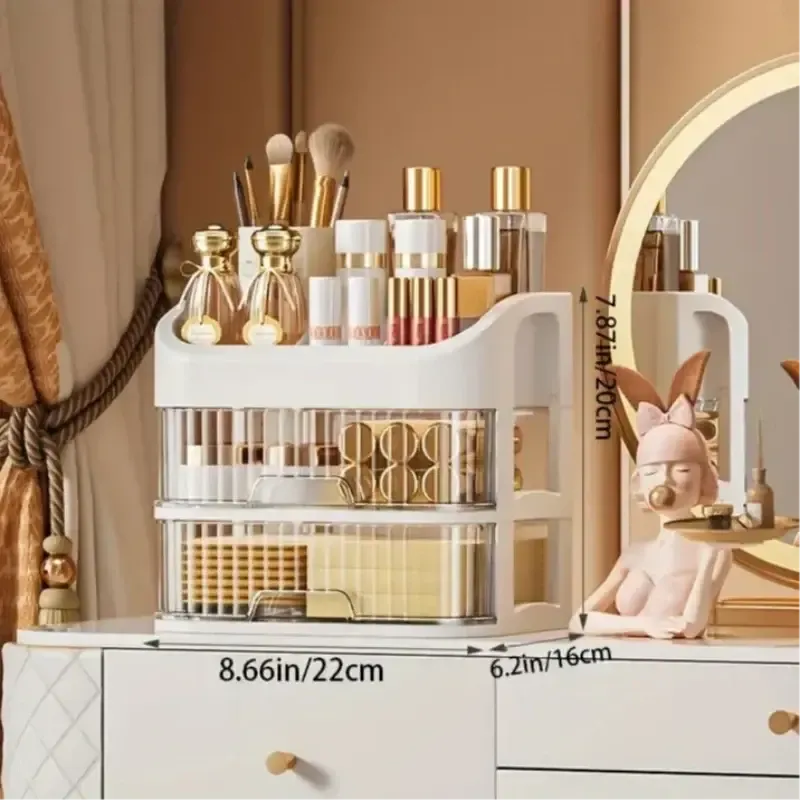 Caixa Organizadora de Maquiagem com Gavetas Transparentes - Armazenamento Prático e Estiloso
