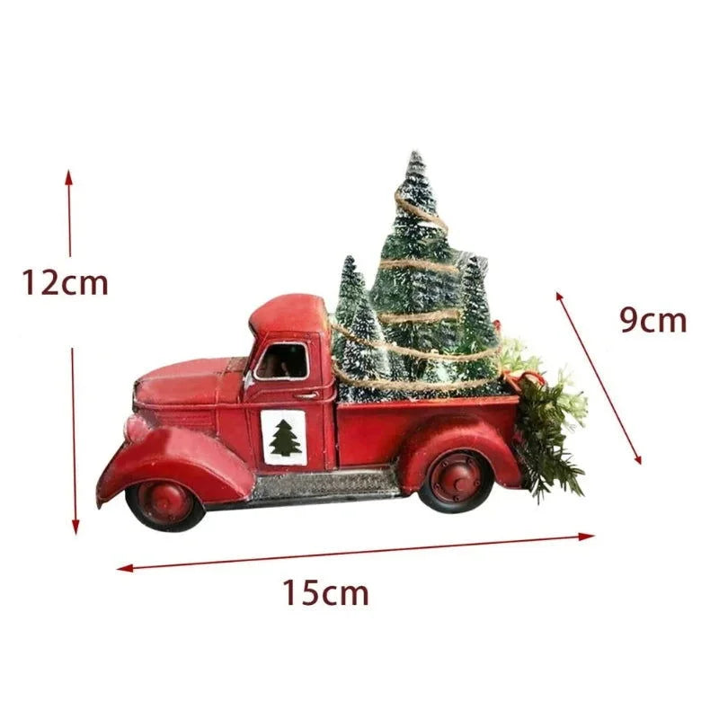 Caminhão de Natal Vermelho com Luzes LED e Ornamento em Resina