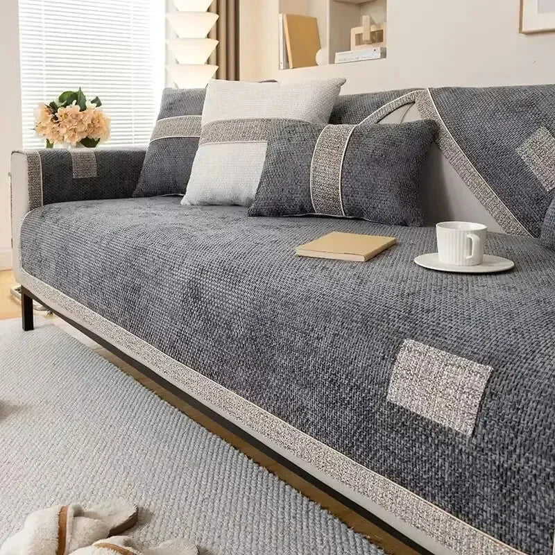 Capa Antiderrapante para Sofá em Chenille Azul - Proteção e Estilo