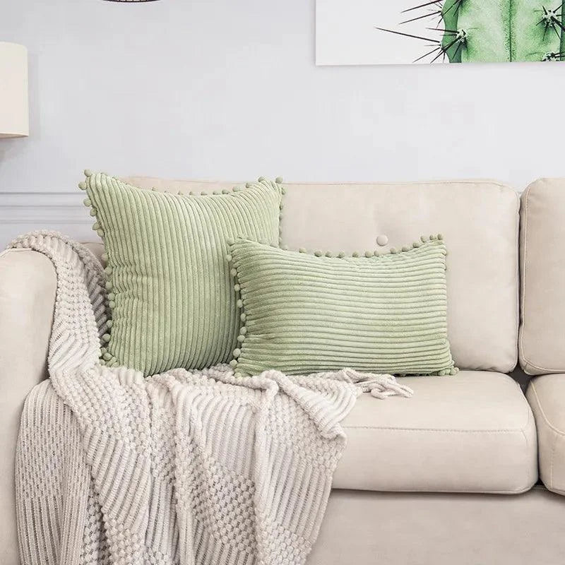 Capa de Almofada Listrada em Veludo Cotelê para Decoração de Interiores