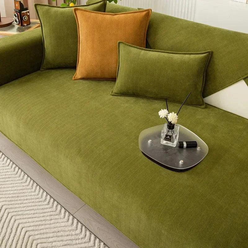 Capa de Sofá Antiderrapante em Tecido Chenille Verde