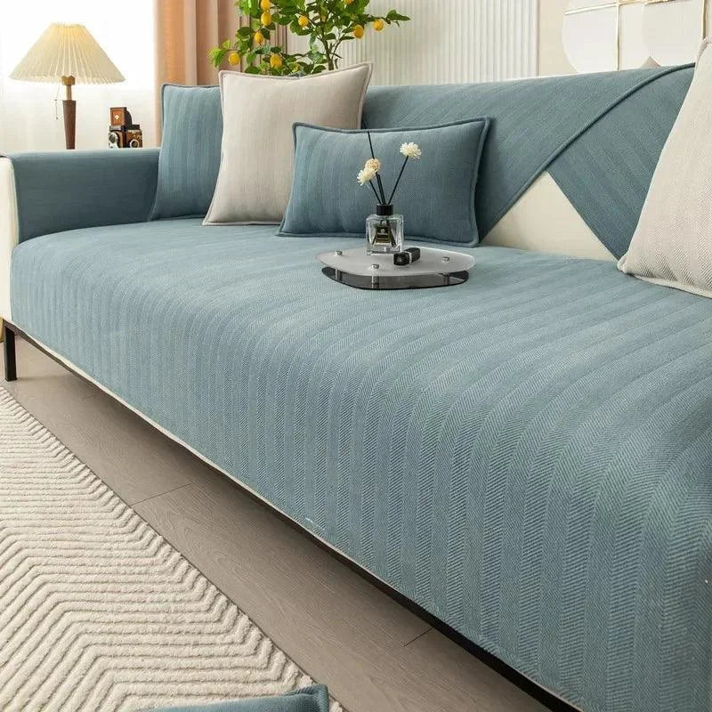 Capa de Sofá em Tecido Chenille Antiderrapante Azul - Proteção e Estilo