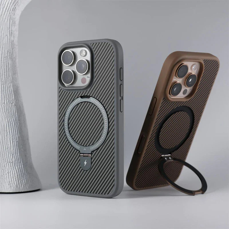 Capa para iPhone em Fibra de Carbono Anti-Impacto com Suporte para Carregamento MagSafe