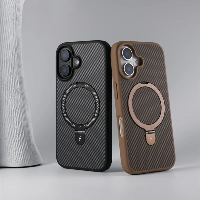 Capa para iPhone em Fibra de Carbono Anti-Impacto com Suporte para Carregamento MagSafe